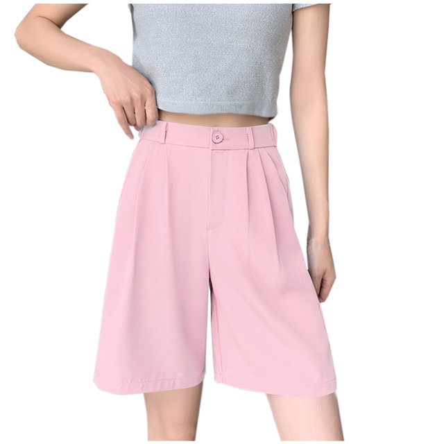 Timegard Formal Shorts for Women Ruched Wide Leg High Waisted Business Casual Knee Length Shorts with Pockets