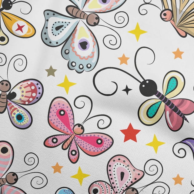 oneOone Cotton Poplin White Fabric Butterflies Craft Projects Decor Fabric Printed By The Yard 56 Inch Wide-4P