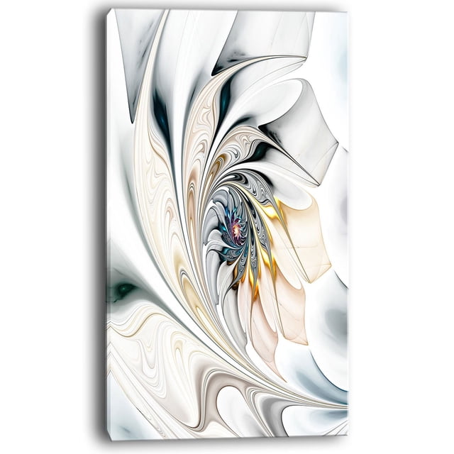 Design Art Vitrail Blanc Art Floral Grande Impression sur Toile Murale Florale avec Toile de Coton Enveloppée pour Galerie Présentant un Motif Floral Abstrait Tourbillonnant dans des Tons Blanc, beige, or et Gris, Imprimée avec une Encre giclée Haute Résolution sur un sous-Cadre en Bois de 1 Po, Prête à Accrocher avec la Quincaillerie Incluse, Convient pour Rehausser la Déco de la Maison Ou du Bureau.