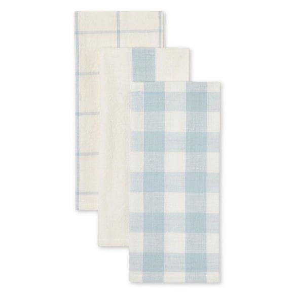 FRAÎCHE Spring Blue Gingham Kitchen Towels, 3 pack