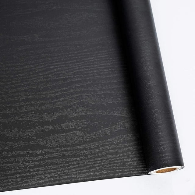 LEEYNEER Black Wood Peel and Stick Wallpaper 15.74” x 118” Wood Grain Contact Paper Removable Self-Adhesive Wall Paper Film for Furniture Decoration