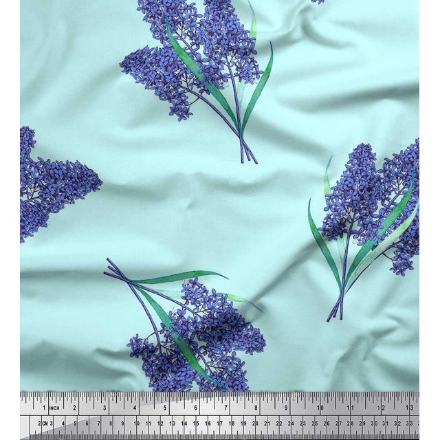 Soimoi Modal Satin Fabric Lavender Flower Printed Fabric 1 Yard 42 Inch Wide