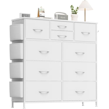 Aowos Dressers for Bedroom, Fabric Dresser with Side Pockets, Chest of Drawers for Bedroom, Closet, Hallway, Living Room, Sturdy Metal Frame, Wood Top