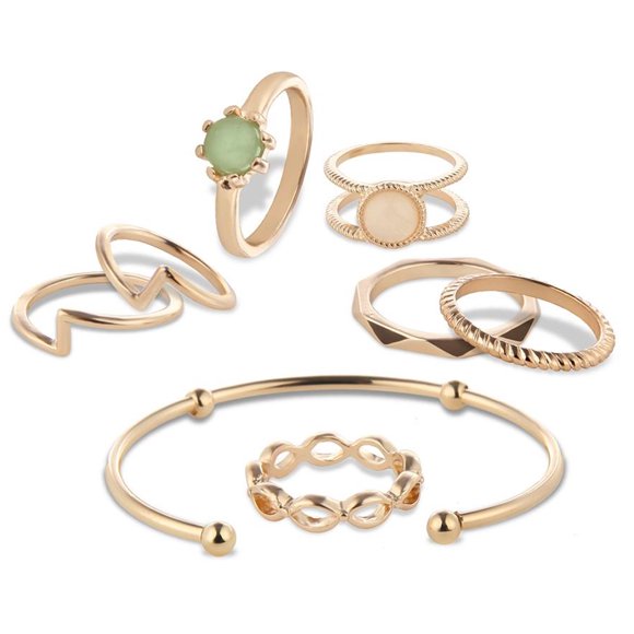 MAYUJIAA Special Alloy Bracelet Ring Sets Hollow Design Jewelry Semi precious Stone Decoration (Gold) SS311-14155