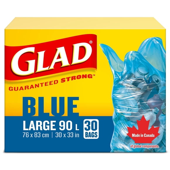Sacs bleus pour la récupération de Glad, boîte de 30 grands sacs