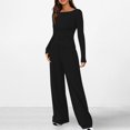 thumbnail image 2 of Timegard Womens Going out Sets 2 Piece Fall Casual Slim Long Sleeve Tops Wide Leg Pants Solid Color Sets, 2 of 7