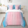 thumbnail image 2 of YST Blue and Pink Gradient 7pcs Watercolor Art Bedding Set, Geometry Lines Full Size Comforter Set, Modern Abstract Aesthetic Bed Set, 2 of 4