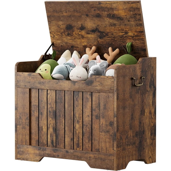 Storage Chest, 24.8" Toy Chest for Boys Girls, Kids Wood Large Toy Box, Storage Bench with Safety Hinge,Storage Trunk for Entryway, Living Room, Bedroom, Playroom, Rustic Brown