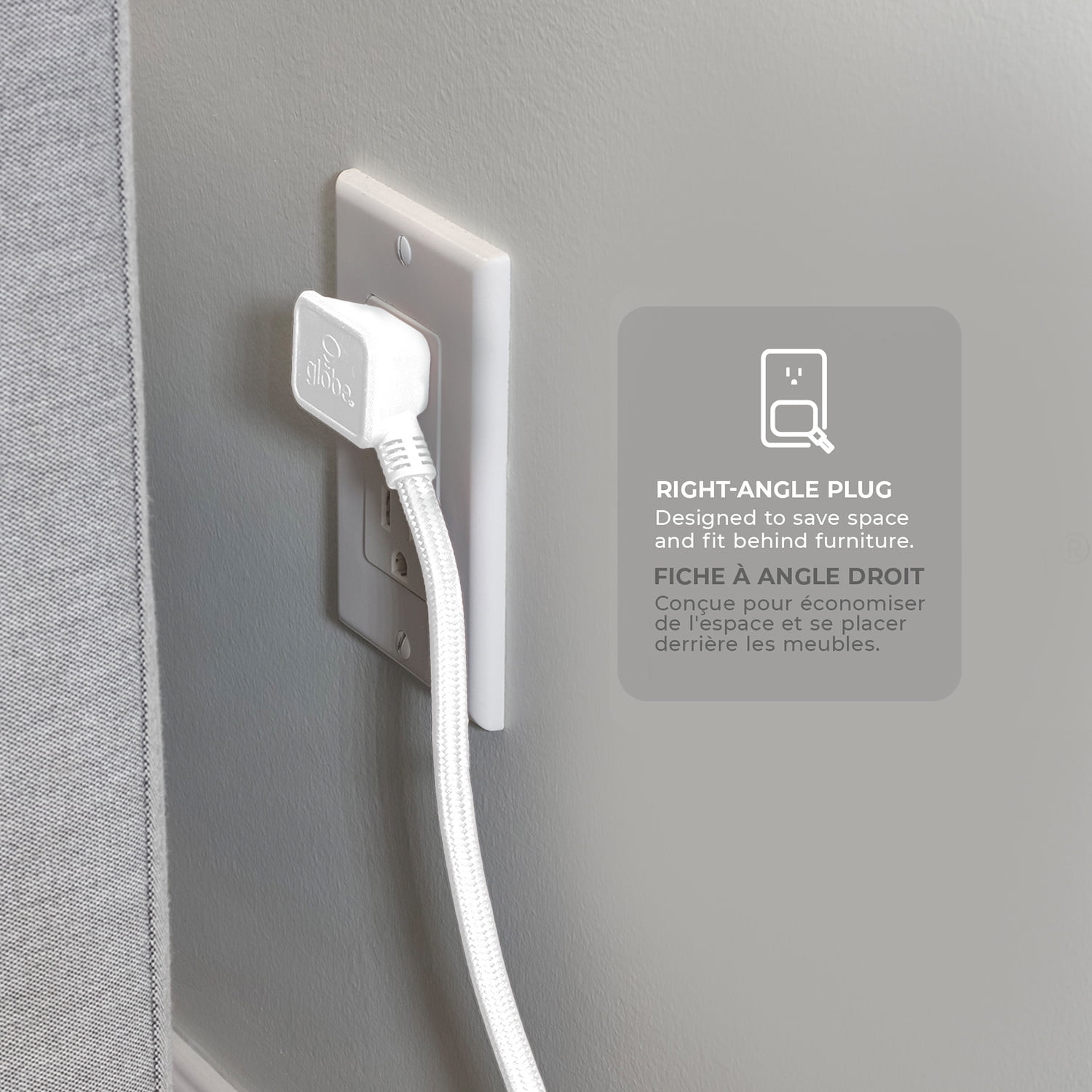 Globe Electric 2-Outlet White Flat Plug Power Strip with USB Charging Ports and 6FT Fabric Extension Cord