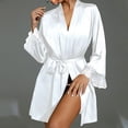 thumbnail image 2 of Timegard Robe de Nuit pour Femmes à Manches Longues Portefeuille Col en V en Dentelle Chemises de Nuit Taille Ceinturée Décontractée Douce Mini Pyjama, 2 of 4