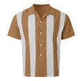 thumbnail image 2 of Weiqiqre Hauts pour Hommes Mode Décontractée à Rayures avec Coutures Boutons Manches Courtes Col Rabattu Blouse Extensible, Coupe Confortable pour l'Été, Taille P-2TG, 2 of 6