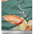 thumbnail image 1 of Soimoi Green Georgette Viscose Fabric Leaves & Peach Floral Decor Fabric Printed BTY 42 Inch Wide, 1 of 3