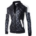 thumbnail image 1 of Men Casual Color Matching Leather Stand-up Collar Zipper Jacket Coats, 1 of 6
