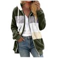 thumbnail image 2 of EGNMCR Womens Winter Fuzzy Fleece Jacket Hooded Color Block Patchwork Cardigan Zipper Pullover Coats Outerwear with Pockets, 2 of 5