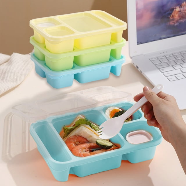 Jpxdew Divided Plastic Lunch Box Set of 3,Microwave Stackable Bento Containers,Leakproof 8.85x7.28x2.16 Inch