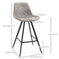 thumbnail image 3 of HOMCOM Bar Height Bar Stools Set of 2, Microfiber Cloth Bar Chairs, 3 of 10