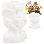 Head Flower Pots White Ceramic Face Planter Decorative Creative Face Vase Multipurpose Flower Pots Elegant Head Plant Planters for Plants Desktop Office Home Decoration 4.53x3.35x6.3 inch