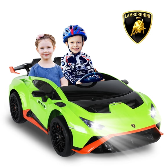 Gyrocopters Lamborghini Homologuée Voiture Électrique pour Enfants 2 Places / Véhicule Électrique 12 V avec Histoires, Musique / Voiture Électrique pour Enfants avec Télécommande Parentale, Lumières DEL / Vert