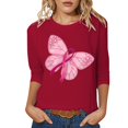 thumbnail image 1 of Fgnfyis T-Shirts pour Femmes Sensibilisation au Cancer Haut Décontracté Col Rond Manches Trois Quarts Design Imprimé pour Usage Quotidien et Occasions Festives Printemps Été Automne Hauts pour Femmes Rouge Melon D\'eau S, 1 of 4
