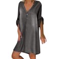 thumbnail image 1 of Robe en Denim à Manches Courtes pour Femmes, Robes Courtes à Boutons à Col en V Coupe Ample Robe d'Été en Jean Fluide Gris G, 1 of 8