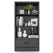 Patiojoy 4-Tier Bookcase w/Storage Drawer Modern Storage Shelf w/3-Tier Open Shelf Freestanding Display Shelf Grey