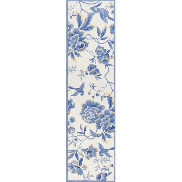 HomeRoots 353712 2 ft. x 7 ft. 6 in. Runner Polyester Ivory & Blue Area Rug