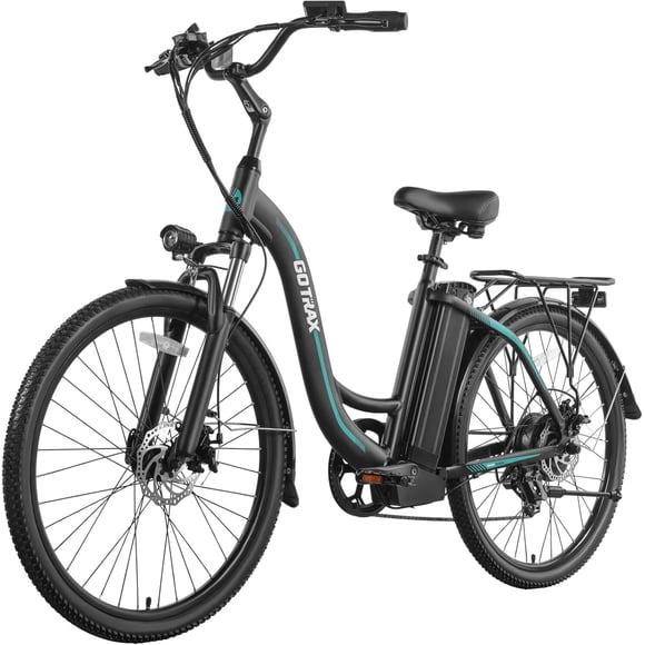 Gotrax EBE6 26" Electric Bike for Adults, 500W Motor, Up to 88km Range, 25km/h Top Speed, 7-Speed, Front Shock Absorber, Large Smart LCD Display & Adjustable Seat,Black