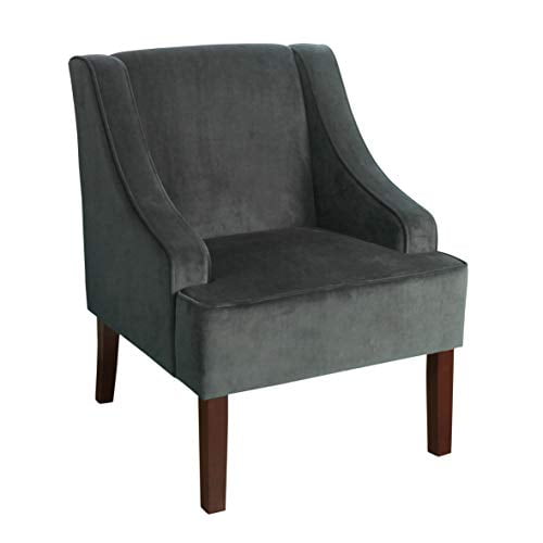 HomePop Fauteuil d'Appoint à Accoudoirs Incurvés en Velours, Gris Foncé