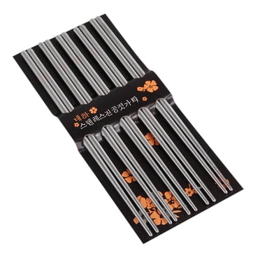 Agiferg Chopsticks 5 Paires Bâtonnets de Coupe en Acier Inoxydable Métalliques Réutilisables Coréens Chinois