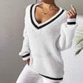 thumbnail image 2 of Timegard Chandails pour Femmes Col en V Profond Ample Confortable Mignon Chandail Blouse Automne Décontracté Manches Longues Hauts, 2 of 6