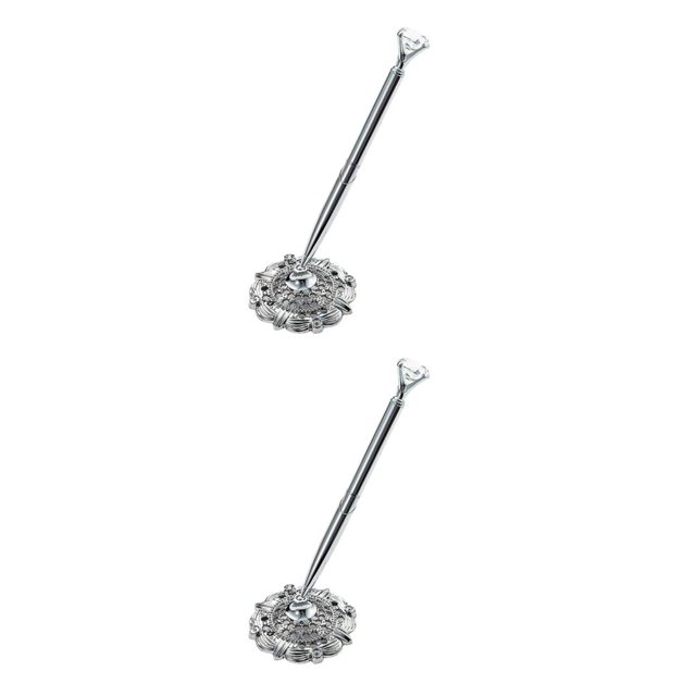 ZLight Ballpoint Pens Metal Wedding Ball Pen Guest Smooth Writing Tool Bank Counter Business Office Accessory Big Jewel/Silver 2Set