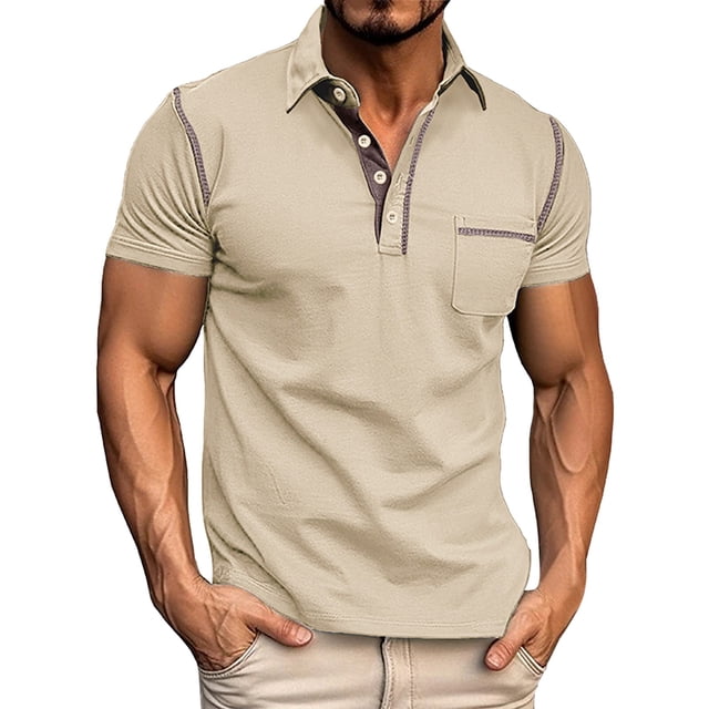 Men's Shirts - Product Category Men Product Title Male Spring Short Sleeve Solid Color Pocket Letter Stripe Stitching Raglan Sleeve Top