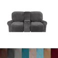 thumbnail image 1 of CHOK 2024 Housse de Causeuse Inclinable avec Console Centrale Housse Extensible en Velours pour Fauteuil Inclinable 2 Places avec Porte-Gobelet, 1 of 10
