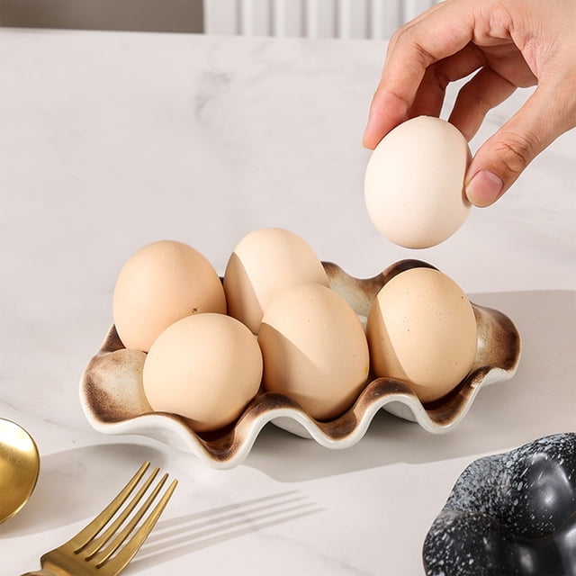 Fwttom Ceramic Egg Tray, Egg Tray Ceramic Material Sauces Snack Tray Dividing Plates Tableware Kitchen Supplies