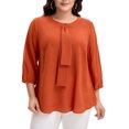 thumbnail image 1 of GRACE & GRANDEUR Women's Plus Size Tops Work Round Neck Ruffle Chiffon Blouse Office Top 2X Caramel, 1 of 8