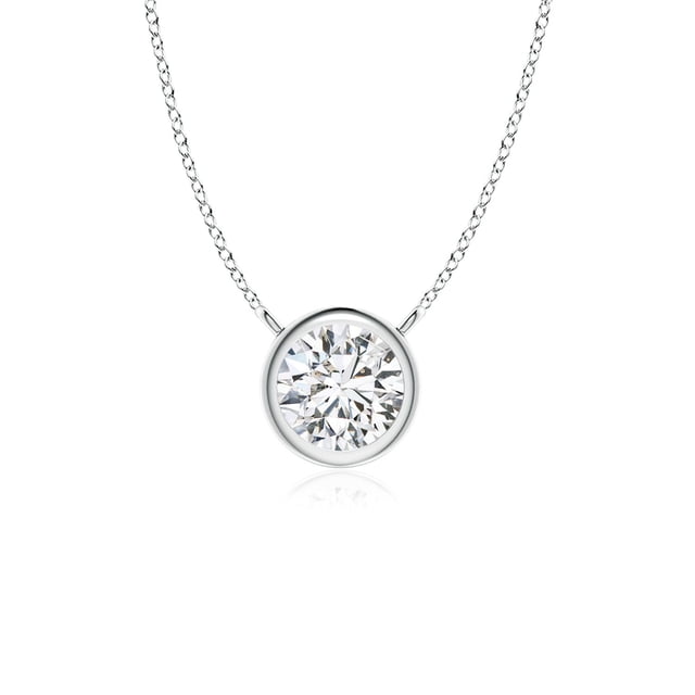Angara Collier en Diamant Naturel - Collier Solitaire en Diamant Rond Serti Clos en Or Blanc 14 K pour Femmes