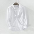 thumbnail image 2 of Men‘s Baggy Solid Cotton Linen Long Sleeve Button Pocket Plus Size T Shirts, 2 of 5