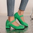 thumbnail image 2 of Kcodviy Ladies Solid Color Leather Platform Heels Closed Toe Buckle Round Toe Thick Size 13 Heels High Heeled Shoes, 2 of 8