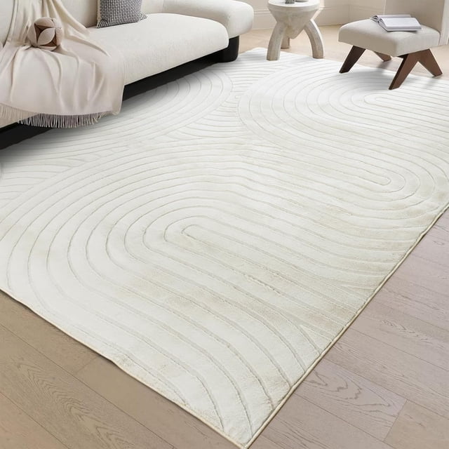 phonzenuo Washable Area Rugs 5x7 Rugs for Living Room Light Beige Faux Rabbit Fur Rug for Bedroom Faux Sheepskin Rug Teen Room Home Décor(Light Beige, 5x7)\u2026
