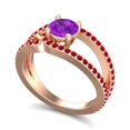 thumbnail image 2 of Bague de Mariée Ronde 2.50 Carats Améthyste & Rubis Rouge pour Elle 18K Or Rose Taille 6.5 par Diamond-Capitals, 2 of 8