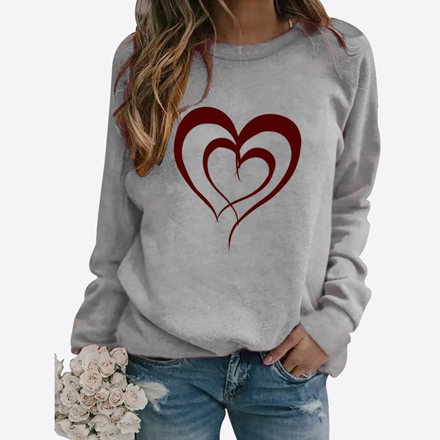 BVOFAR Chandails à Manches Longues de la Saint-Valentin pour Femmes Décontractés Mignons T-Shirts Graphiques Cœur d'Amour Tendance Col Rond Hauts 2025