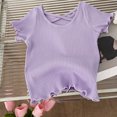 thumbnail image 2 of Birdeem 1-8 Years Girls Back Short-Sleeved T-Shirt Summer Childrens Solid Color All-Matching Casual Top, 2 of 12