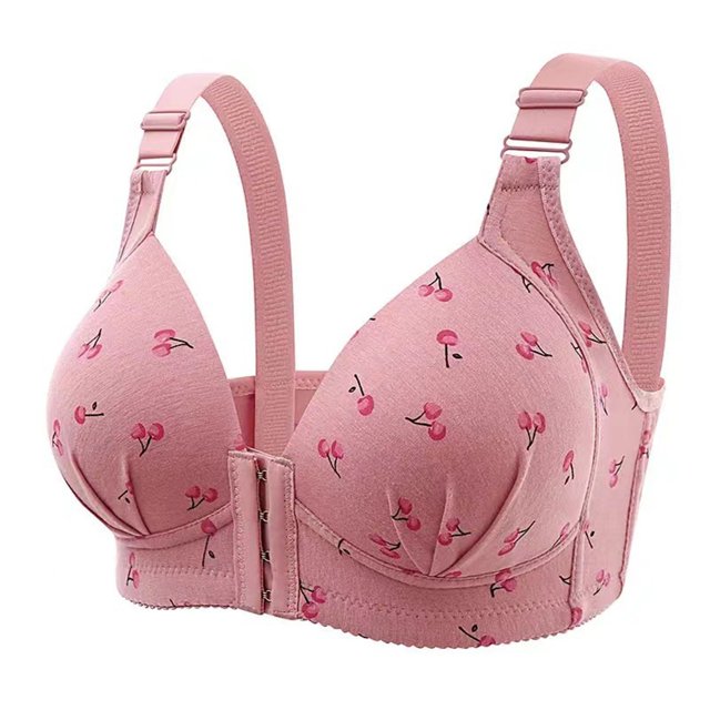 GDREDA Classic Style Bra New Front Closure Plus Size Bra With Gathering Effect No Underwire Side Support Full Coverage For Plus Size Women's Underwear Pink,42