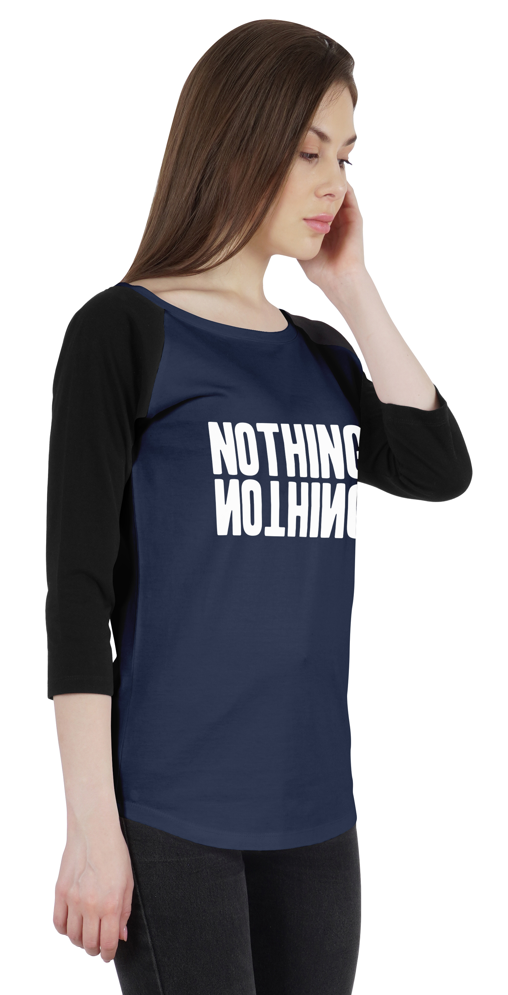 Inkmeso T-Shirt Raglan Manches 3/4 Femme Joyeux Motivational Citation Nothing Haut Graphique en Jersey