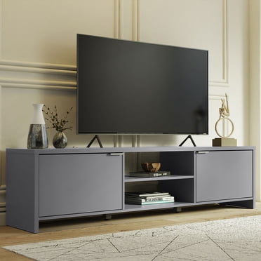 Madesa TV Stand Large Media Console with Cable Management for 65, 75 Inch Media Storage Gaming Living Room Entertainment Center Modern Wooden Television Cabinet - Grey