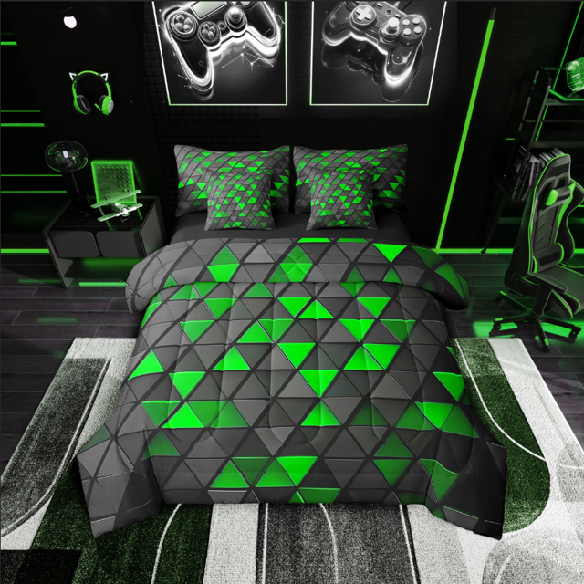 Erosebridal Neon Geometric Bedding Sets Twin Size,Gradient Triangle Comforter Sets with Sheets,Boys Room Decorative,Reversible,7pcs