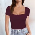 thumbnail image 2 of TSADFHJI Hauts pour Femme Été T-Shirts à Manches Courtes pour Femmes à Manches Longues à Encolure Carrée T-Shirts Hauts Tees TTG Rouge, 2 of 7