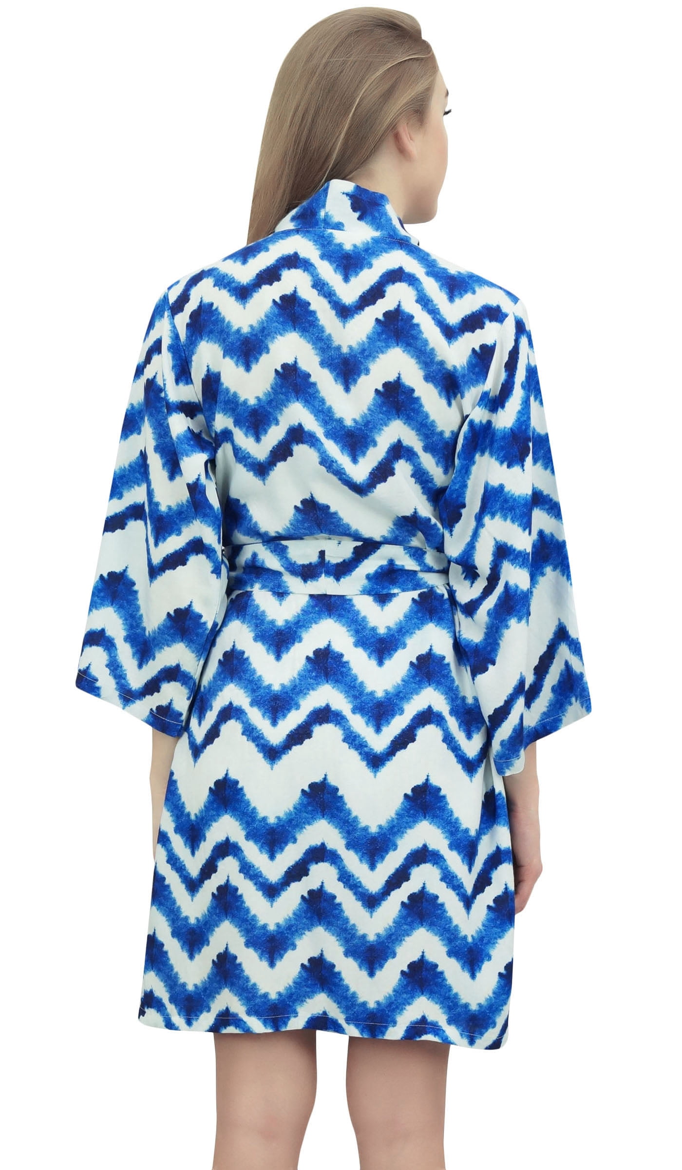 Bimba Moms Shibori Printed Blue Maternity Robe With Belt Cover Up Sleepwear-8