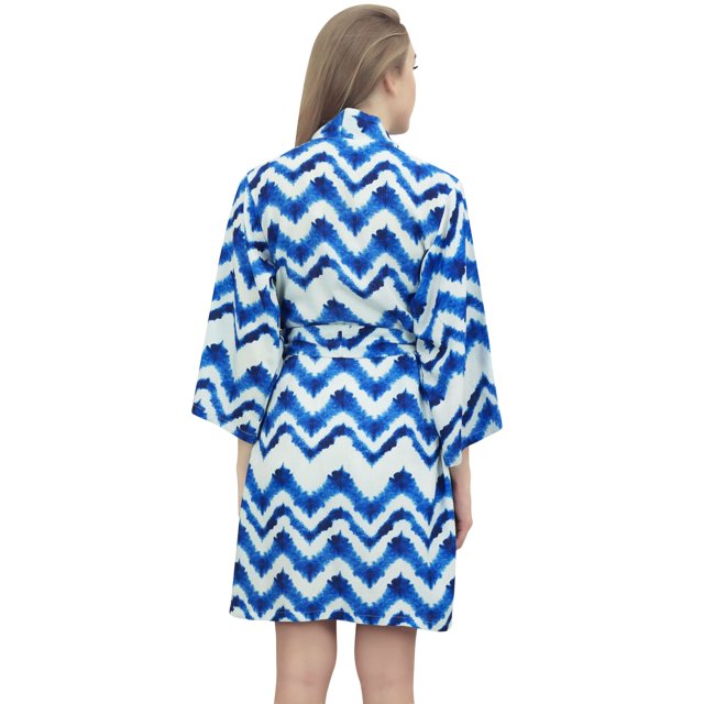 Bimba Robe de Maternité Imprimée Shibori Bleue avec Ceinture Vêtements de Nuit-6