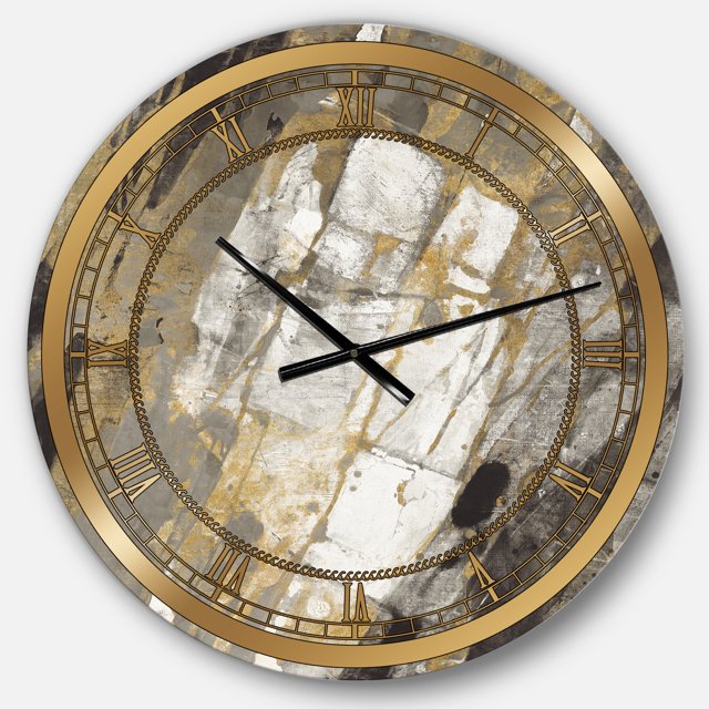 DesignArt Gold, Black and White Hanpainted Abstract Large Wall Clock
